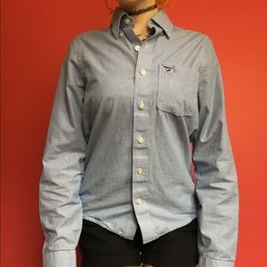 Blue and white striped Hollister S button down